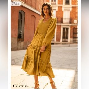 Bohme Smocked Tired Midi Dress